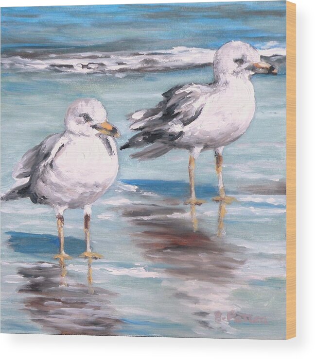 Gulls Wood Print featuring the painting Gulls by Eileen Patten Oliver