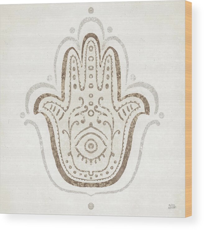 Amulet Wood Print featuring the painting Hamsa Amulet by Melissa Averinos