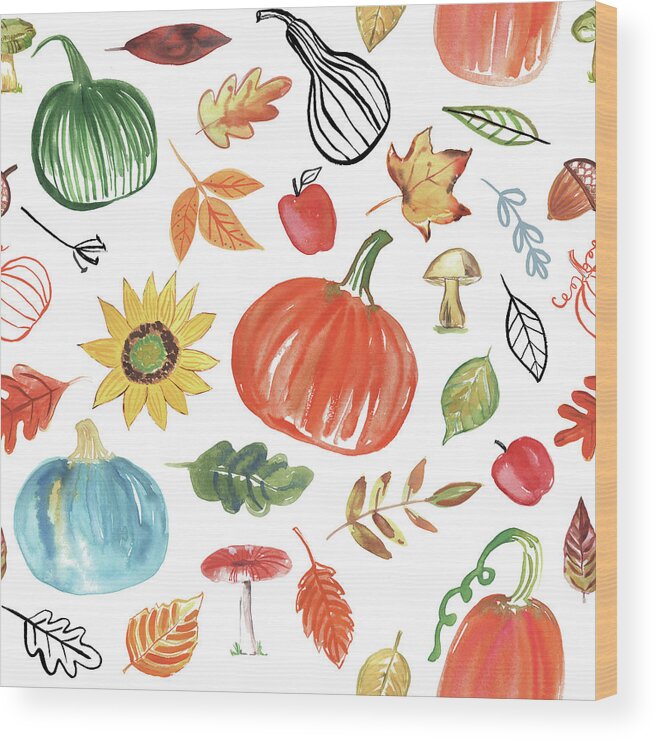 Apples Wood Print featuring the mixed media Hello Fall Pattern I by Farida Zaman