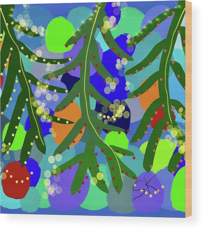 Abstract Wood Print featuring the digital art Holiday Ornaments by Sherry Killam