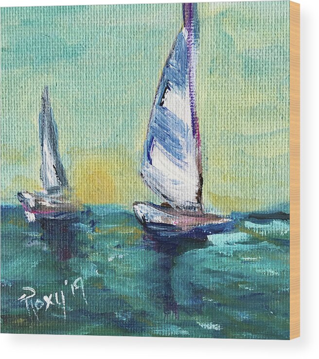 Sailing Wood Print featuring the painting Horizon Sail by Roxy Rich