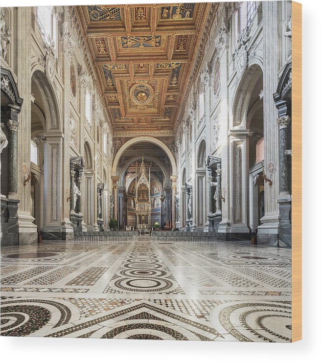 Estock Wood Print featuring the digital art Italy, Latium, Roma District, Seven Hills Of Rome, Rome, Basilica Of St John Lateran, Interior Of The Basilica by Luigi Vaccarella