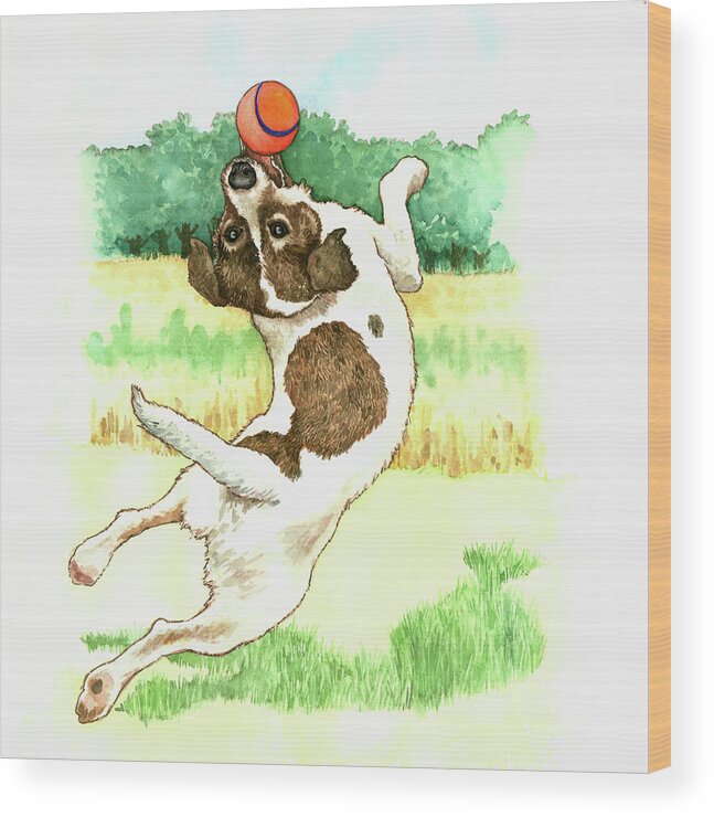 Jack Russell Dog Wood Print featuring the painting Jack Russell Dog by Wendy Edelson