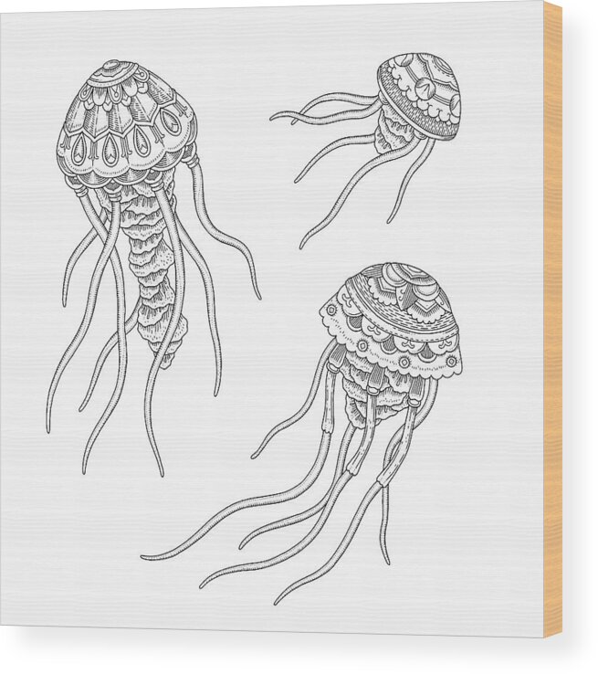 Jellyfish Family Wood Print featuring the digital art Jellyfish Family by Filippo Cardu