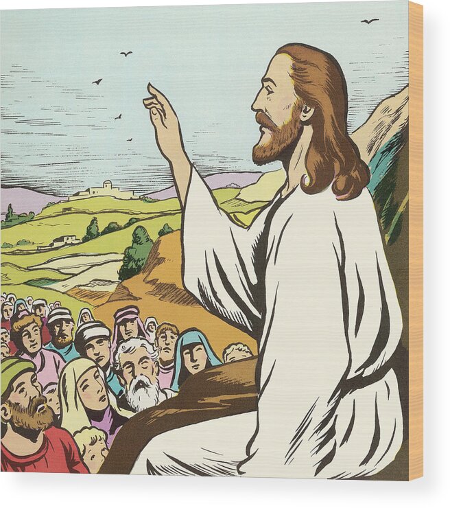 Adult Wood Print featuring the drawing Jesus Preaching to People by CSA Images