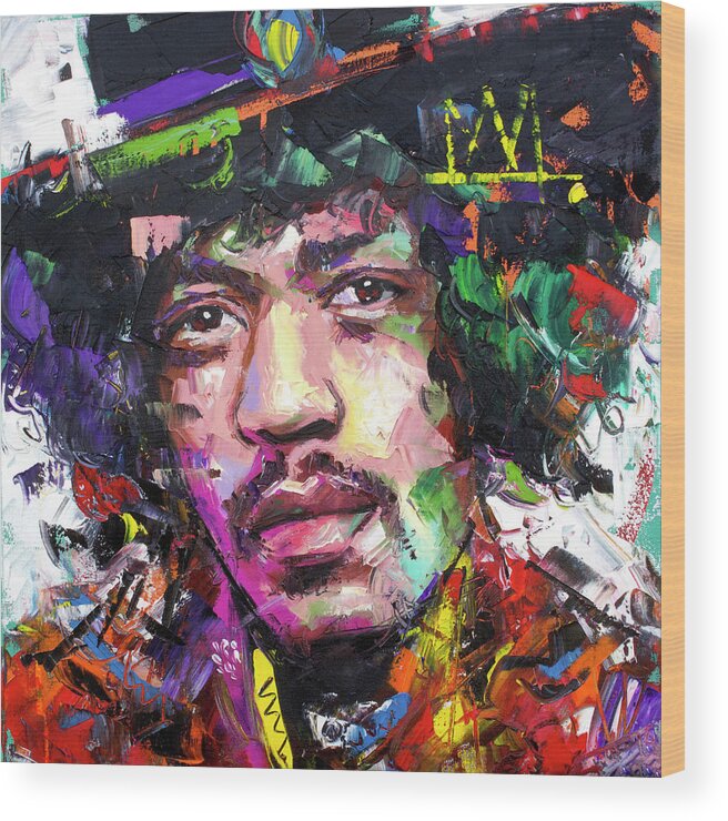 Jimi Wood Print featuring the painting Jimi Hendrix IV by Richard Day