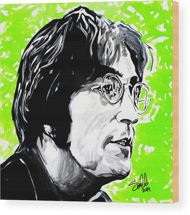 John Lennon Wood Print featuring the painting John by Sergio Gutierrez