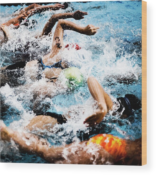 Human Arm Wood Print featuring the photograph Kids Aquathlon by Photo By Tanman