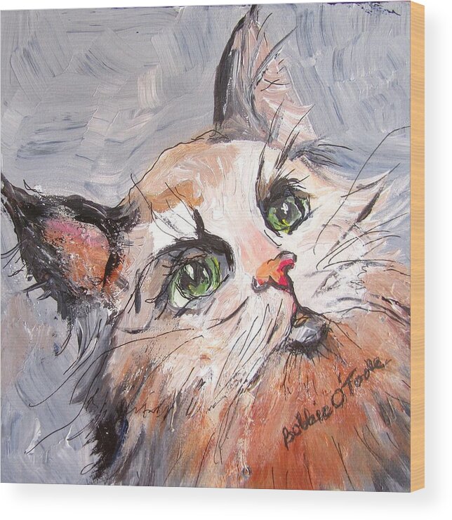 Kitty Wood Print featuring the painting Kittywampuss by Barbara O'Toole