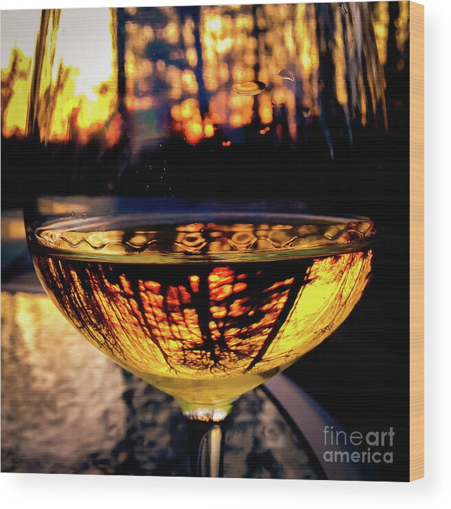 Wine Wood Print featuring the photograph Sunset in a glass by Atousa Raissyan