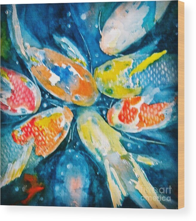 Koi Wood Print featuring the painting KOI by Midge Pippel