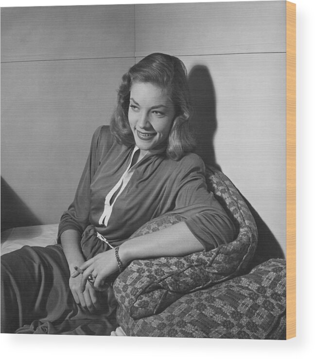 Smoking Wood Print featuring the photograph Lauren Bacall by Fpg