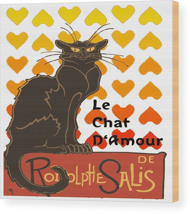 Valentine Wood Print featuring the digital art Le Chat D Amour Valentine Cat With Lovehearts by Taiche Acrylic Art