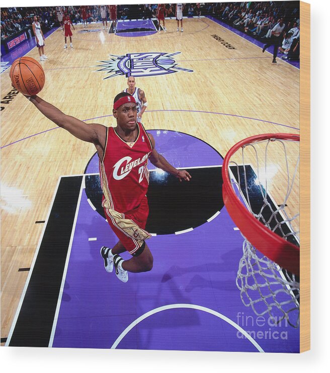 Nba Pro Basketball Wood Print featuring the photograph Lebron James Goes For A Dunk by Rocky Widner