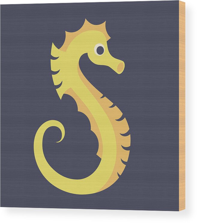 Animal Alphabet Wood Print featuring the digital art Letter S - Animal Alphabet - Seahorse Monogram by Jen Montgomery