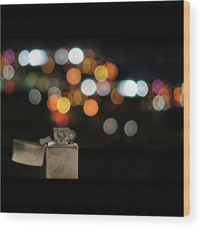 Cigarette Lighter Wood Print featuring the photograph Lighter And Bokeh by Image By Darren Nunis