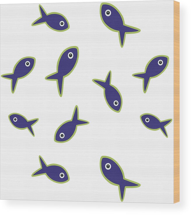 Lime With Purple Fish Repeat Wood Print featuring the digital art Lime With Purple Fish Repeat by Cindy Wider