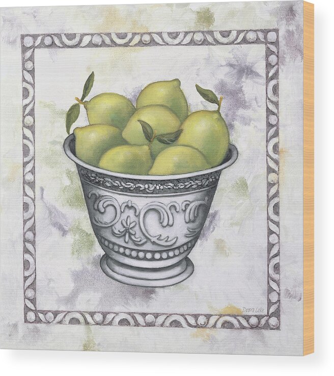Bowl Of Limes Wood Print featuring the painting Limes In A Silver Bowl by Debra Lake