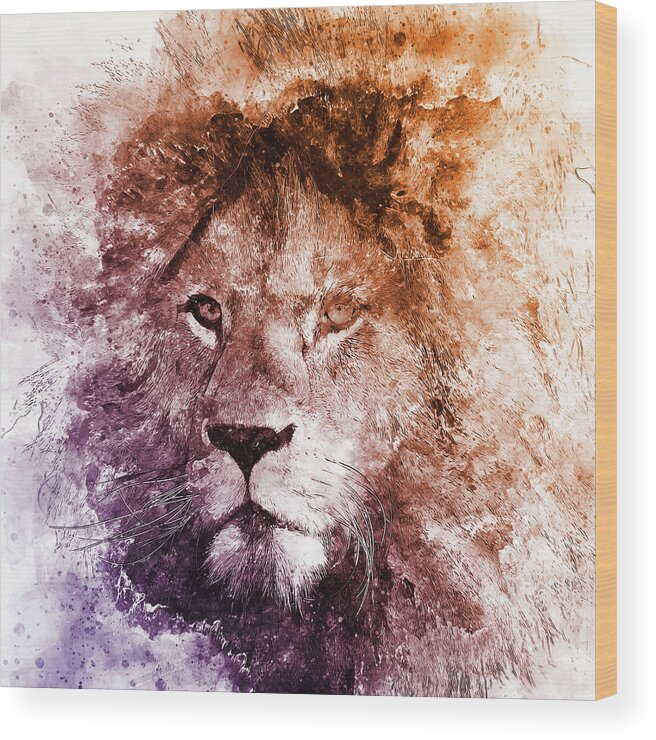 Lion King Wood Print featuring the painting Lion King - 02 by AM FineArtPrints