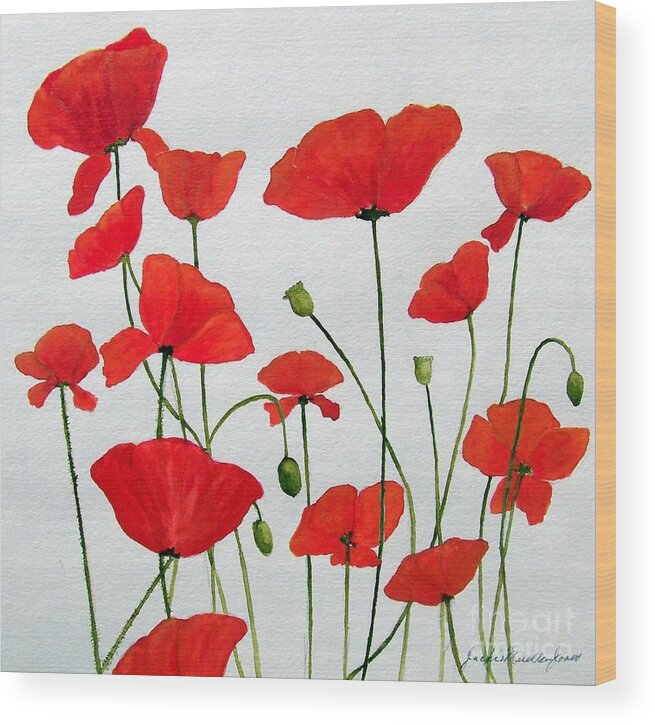 Red Wood Print featuring the painting Litter of Poppies by Jackie Mueller-Jones