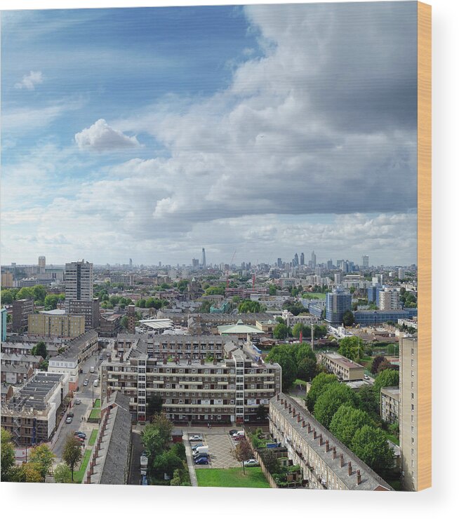 Financial Building Wood Print featuring the photograph London Skyline, Looking From Estate by Dynasoar