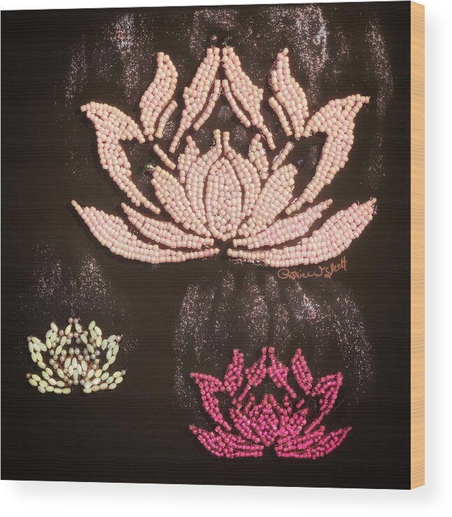 Lotus Wood Print featuring the mixed media Lotus Romance by Patrice Scott