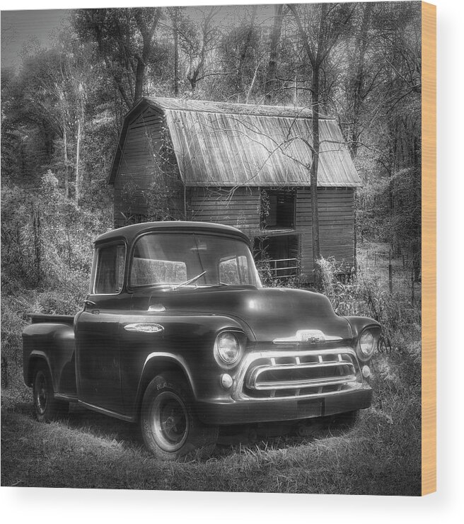 1957 Wood Print featuring the photograph Love that Black and White 1957 Chevy Truck by Debra and Dave Vanderlaan