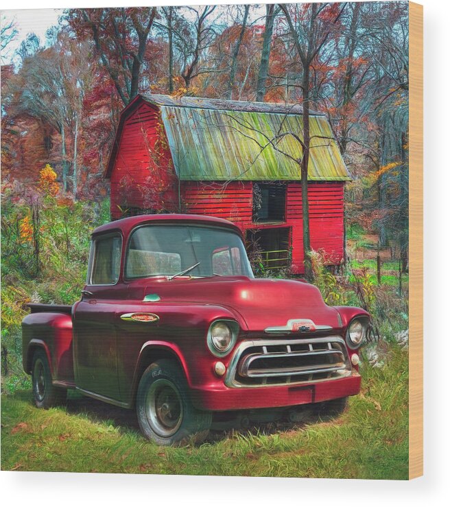 1957 Wood Print featuring the photograph Love that Red 1957 Chevy Truck Watercolor Painting by Debra and Dave Vanderlaan