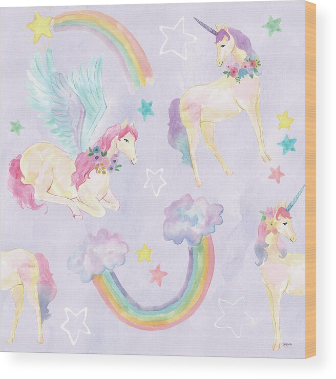 Animals Wood Print featuring the painting Magical Friends Pattern Vb by Jenaya Jackson