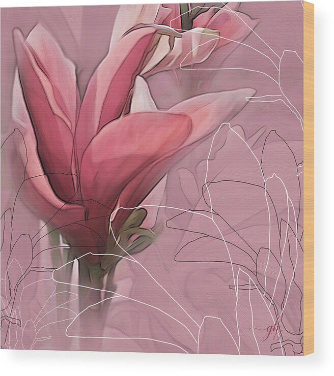 Saucer Magnolia Wood Print featuring the digital art Magnolia Musings by Gina Harrison