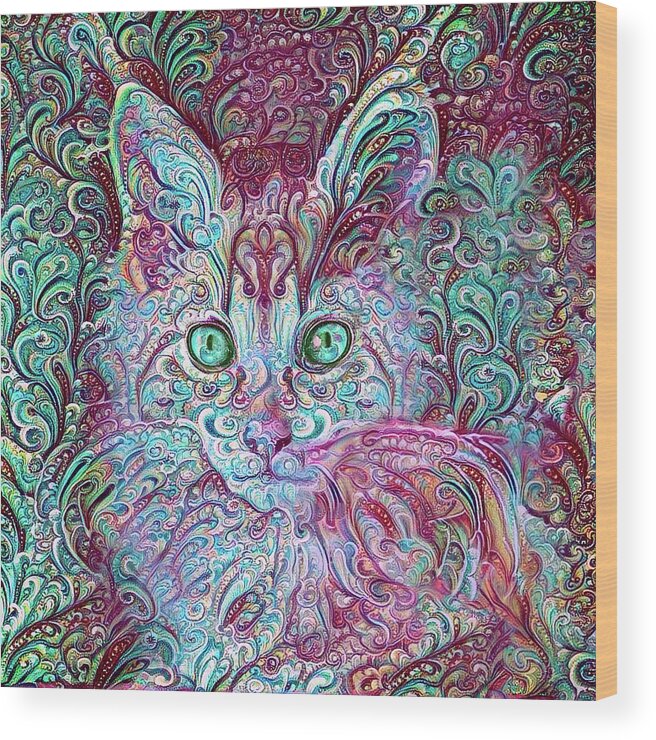Cat Wood Print featuring the digital art Maine Coon Kitten Paisley Deluxe by Peggy Collins