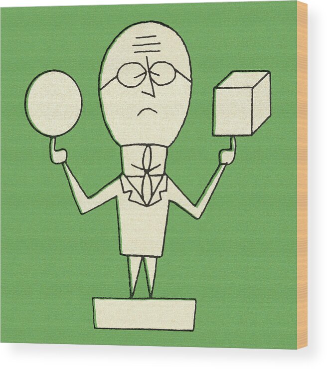 Accessories Wood Print featuring the drawing Man Holding Ball and Cube by CSA Images
