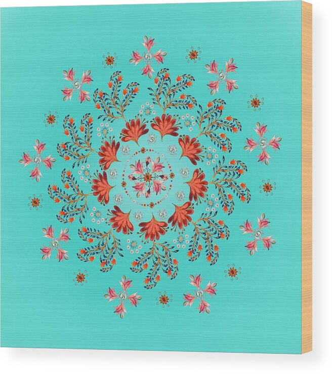 Mandala Wood Print featuring the digital art Mandala flowering series#3. Ultramarine by Elena Kotliarker