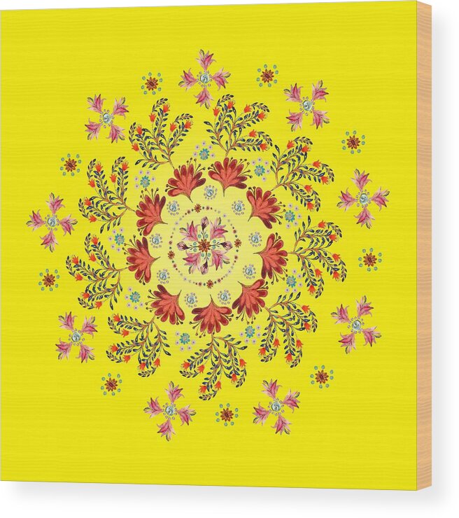 Mandala Wood Print featuring the digital art Mandala flowering series#3. Yellow by Elena Kotliarker