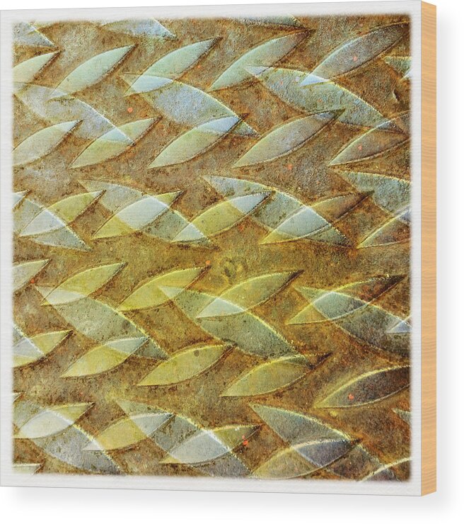 Yellow Wood Print featuring the photograph Manhole Cover Abstract by David Kozlowski