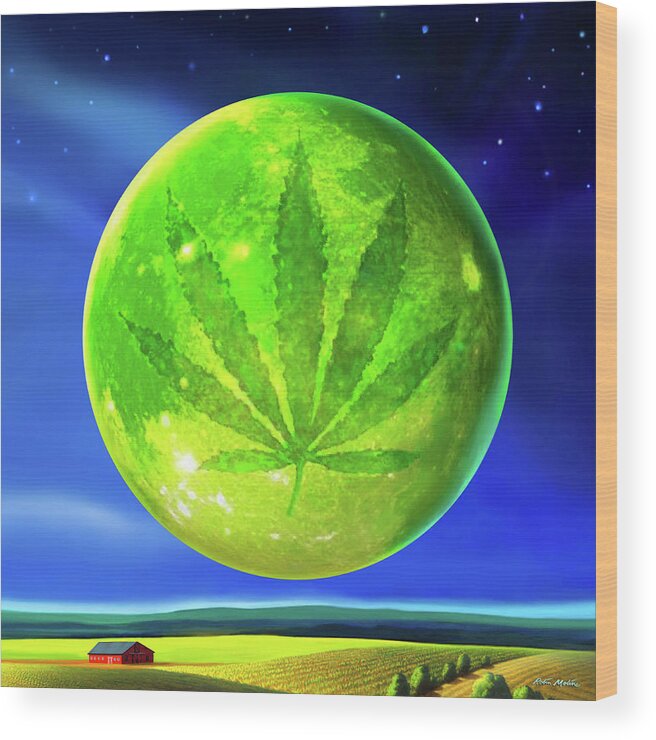 Marijuana Wood Print featuring the digital art Marijuana Moon by Robin Moline