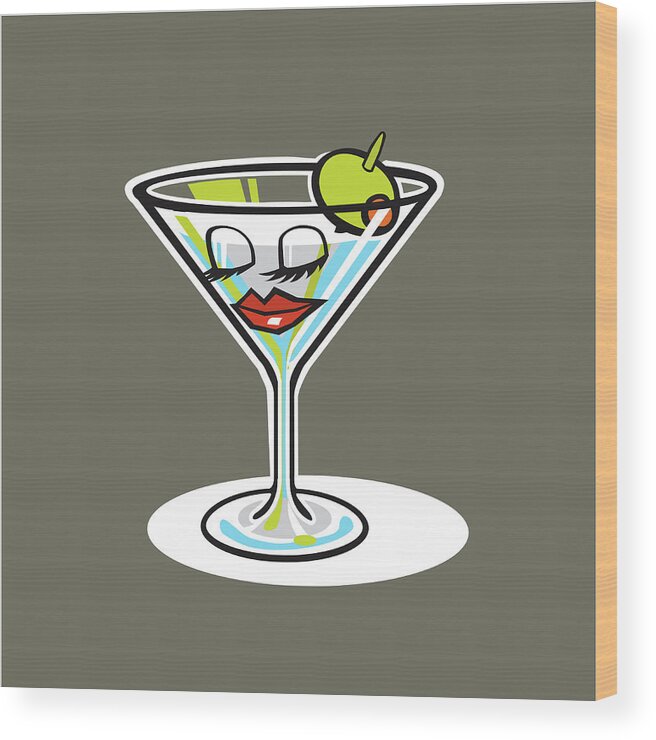 Alcohol Wood Print featuring the drawing Martini Glass with Face by CSA Images