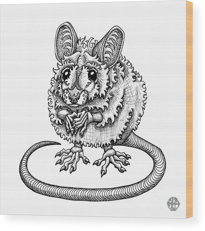 Animal Portrait Wood Print featuring the drawing Meadow Jumping Mouse by Amy E Fraser