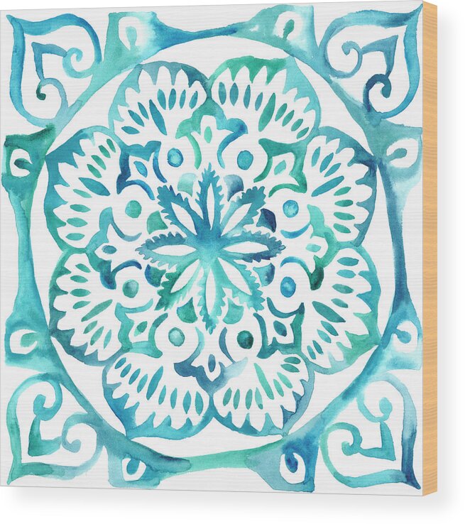 Decorative Wood Print featuring the painting Meditation Tiles IIi by Chariklia Zarris