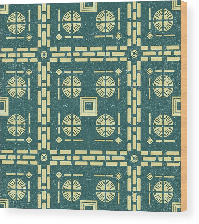 Mediterranean Pattern Wood Print featuring the mixed media Mediterranean Pattern 11 - Tile Pattern Designs - Geometric - Navy - Ceramic Tile - Surface Pattern by Studio Grafiikka
