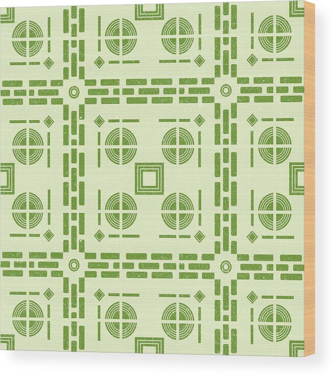 Mediterranean Pattern Wood Print featuring the mixed media Mediterranean Pattern 6 - Tile Pattern Designs - Geometric - Green - Ceramic Tile - Surface Pattern by Studio Grafiikka