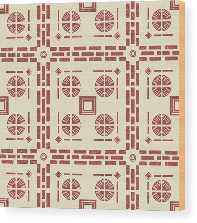 Mediterranean Pattern Wood Print featuring the mixed media Mediterranean Pattern 8 - Tile Pattern Designs - Geometric - Red - Ceramic Tile - Surface Pattern by Studio Grafiikka