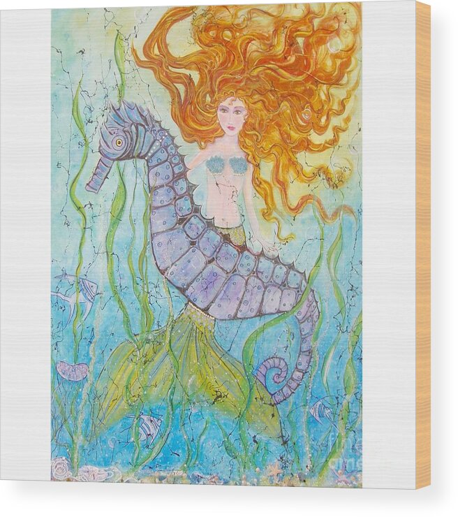 Mermaid Wood Print featuring the painting Mermaid Fantasy by Midge Pippel