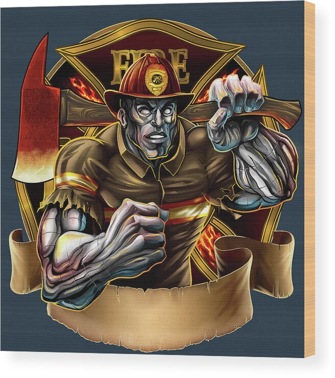 Metal Skin Fire-fighter Wood Print featuring the digital art Metal Skin Fire-fighter by Flyland Designs