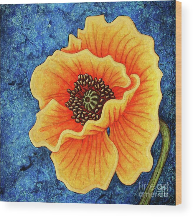 Poppy Wood Print featuring the painting Midnight Flame by Amy E Fraser