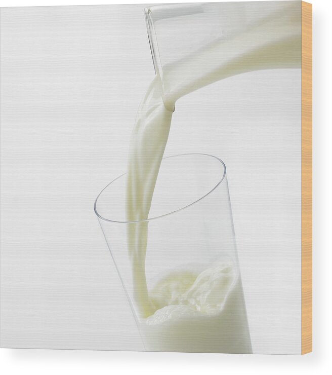 Milk Wood Print featuring the photograph Milk Being Poured Into Glass, Studio by Ultra.f
