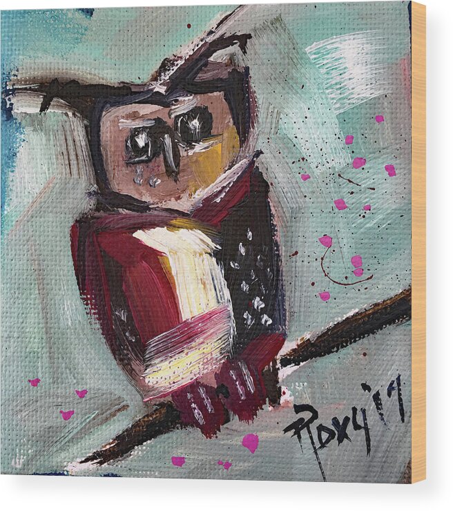 Owl Wood Print featuring the painting Mini Owl 1 by Roxy Rich