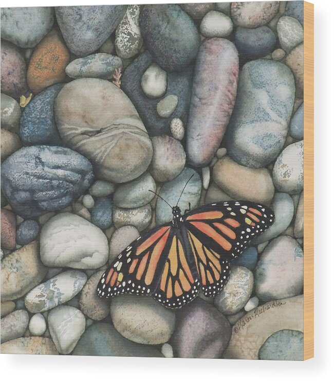 Pebbles Wood Print featuring the painting Monarch on the Rocks by Karen Richardson