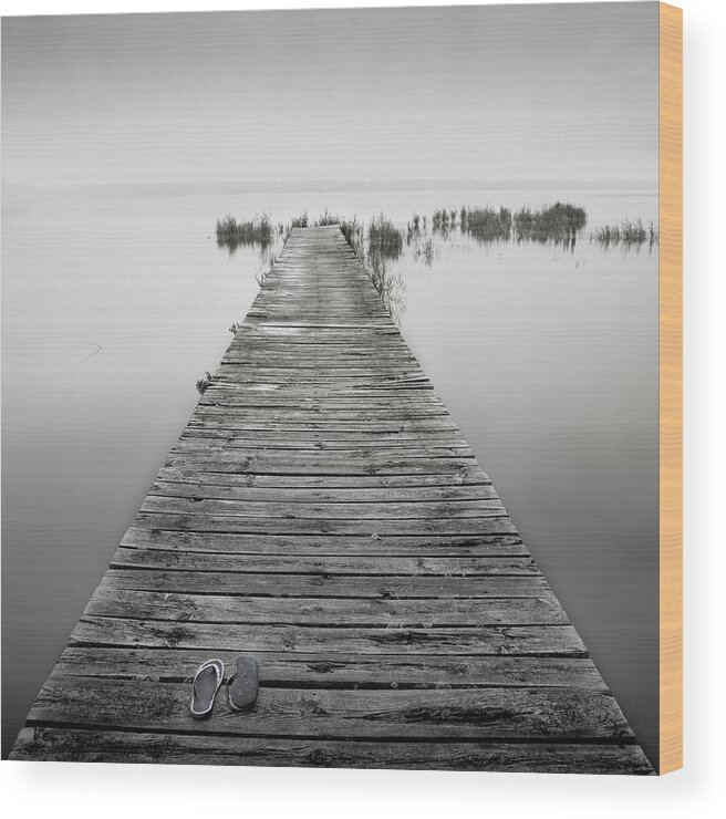 Tranquility Wood Print featuring the photograph Mono Jetty With Sandals by Billy Currie Photography