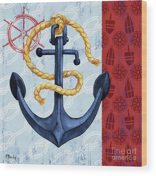 Watercolor Wood Print featuring the painting Montauk Anchor II by Paul Brent